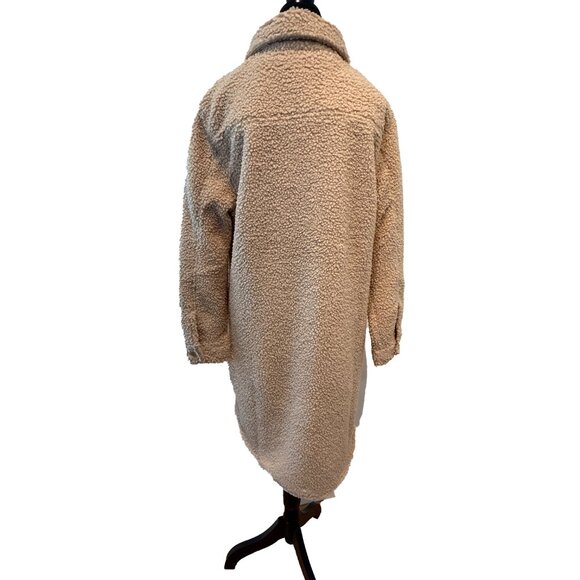 NWT Jessica Simpson Romi Tan Sherpa Shirt Jacket Size L Button Front Pockets - Picture 5 of 7